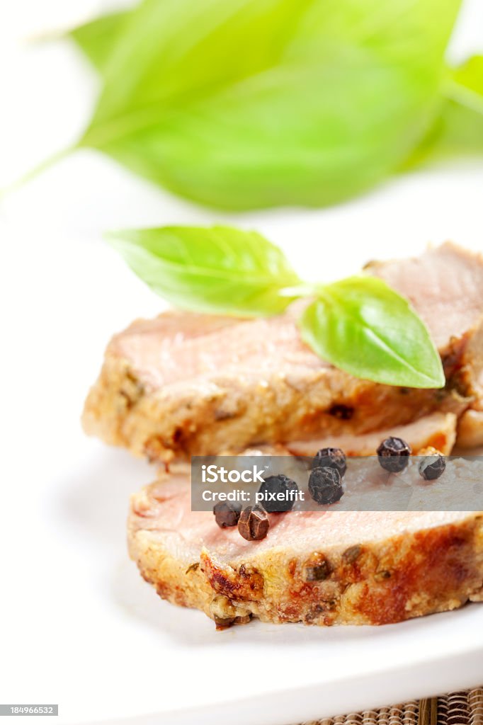 Pork meat with herbs Meat with herbs Baked Stock Photo