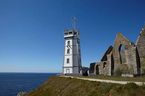 "Famous landmark with Iroise sea and clear blue sky.Plougonvelin, Finisterre, Brittany, France."