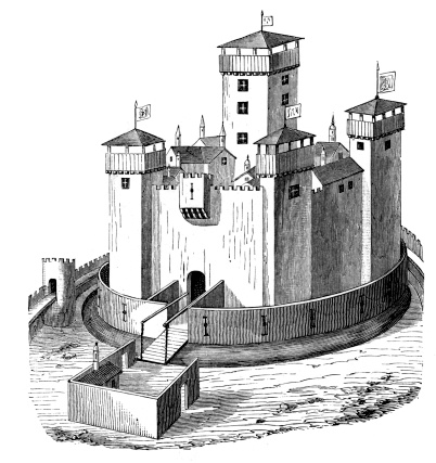 Vintage engraving from 1876 of a medieval castle