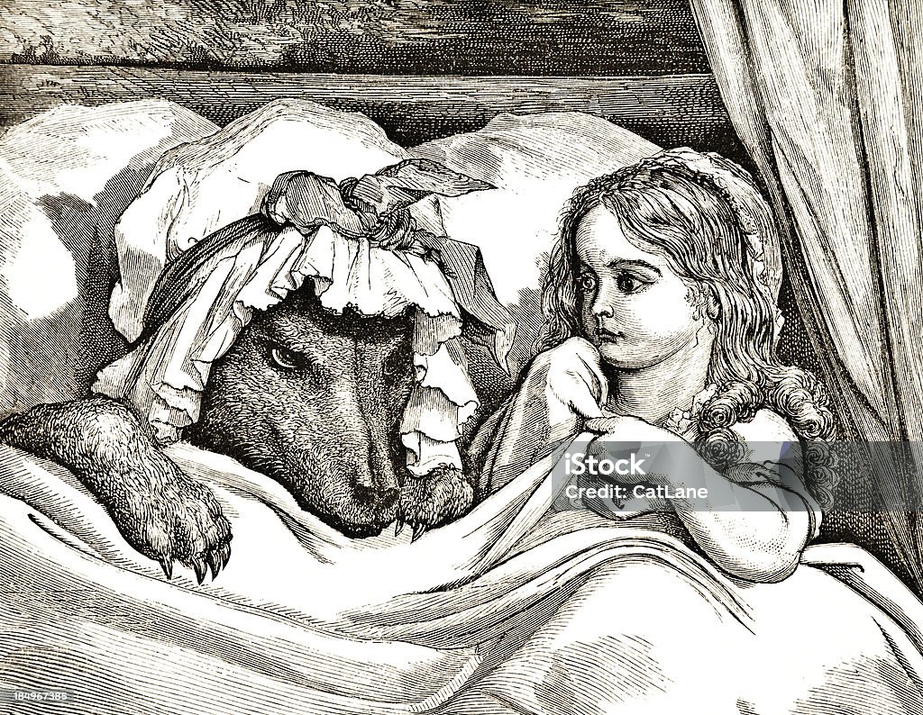 Lobo e menina-vitoriana aviso de aço - Ilustração de Lobo - Cão Selvagem royalty-free