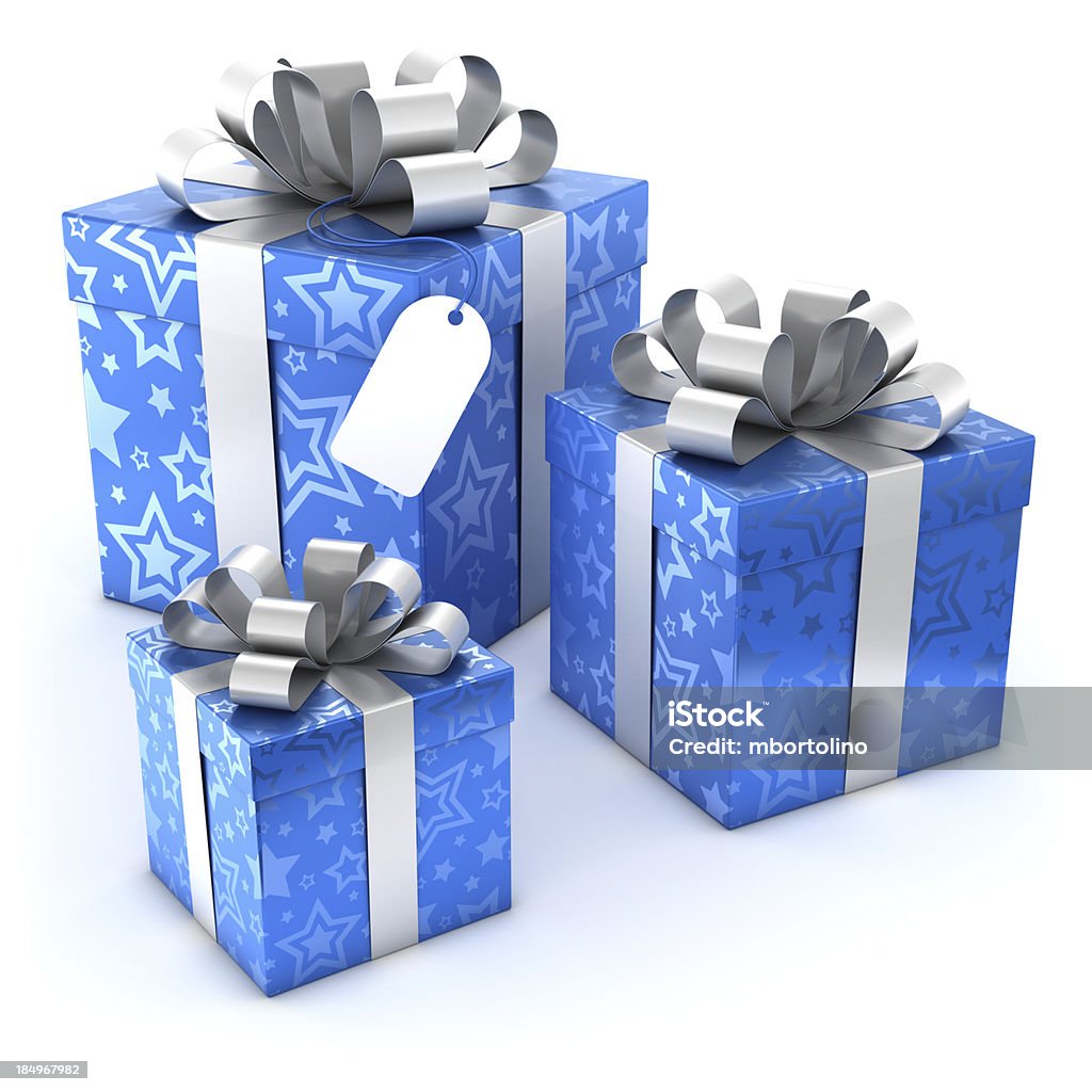 Blue prezent pól z pustą etykietę i Ścieżka odcinania - Zbiór zdjęć royalty-free (Boże Narodzenie)