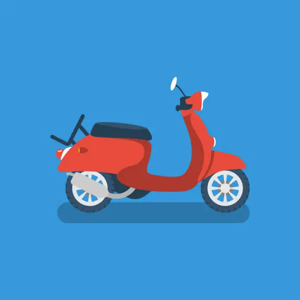 Vector illustration of Retro moped. Vintage red scooter side view. Moped for delivery.