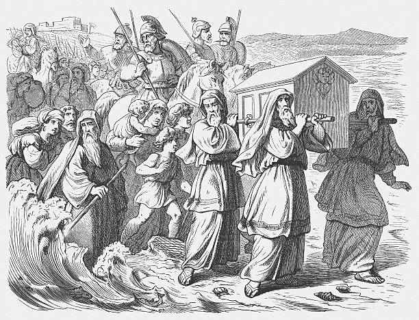 israel crossed the jordan (joshua 4), wood engraving, published 1877 - joshua stock illustrations