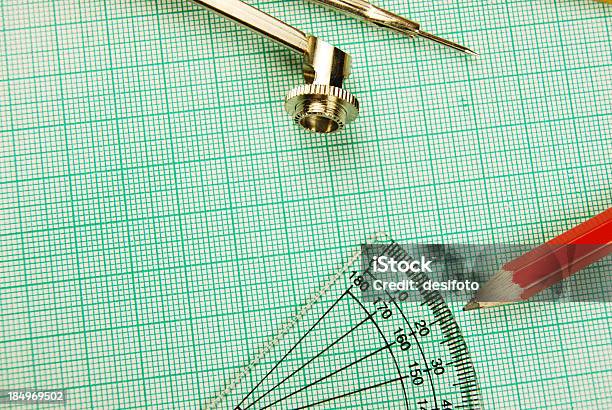 Protractor And A Pencil On Graph Paper Stock Photo - Download Image Now - Angle, Centimeter, Copy Space