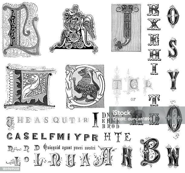Ретро Алфавит Букв — стоковая векторная графика и другие изображения на тему Украшенный - Украшенный, Текст, Викторианский стиль