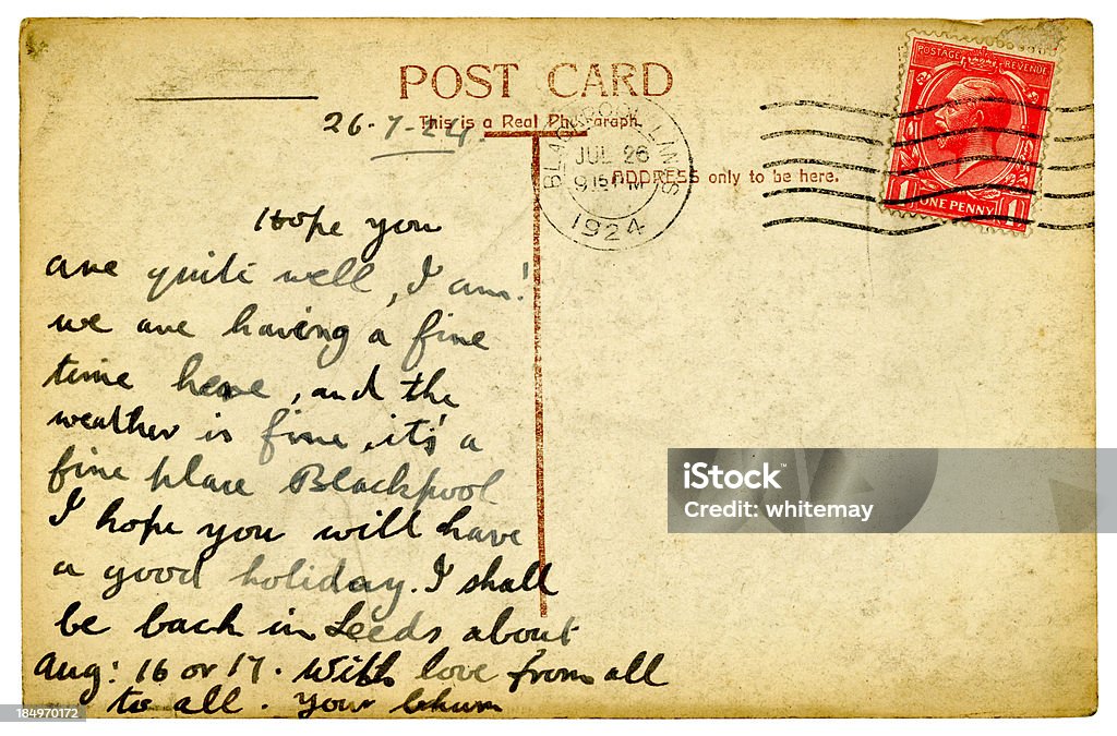 Cartão postal de Blackpool, Lancashire, 1924 - Foto de stock de Blackpool royalty-free