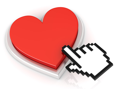 Hand cursor clicking on a heart shaped button