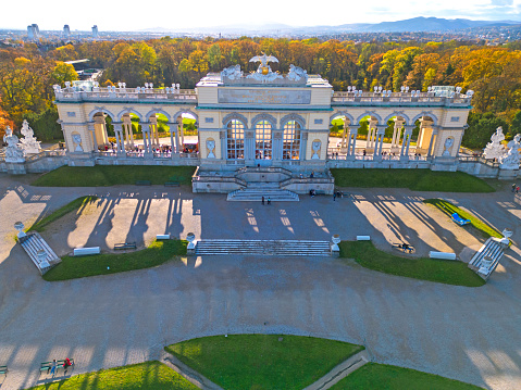 Aerial view of Gloriette Pavilion  in Schonbrunn Park, Vienna