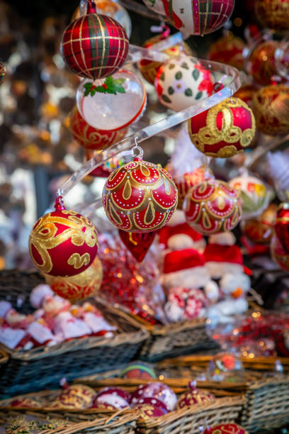 istock Christmas baubles on a stall, with a shallow depth of field 1849711420