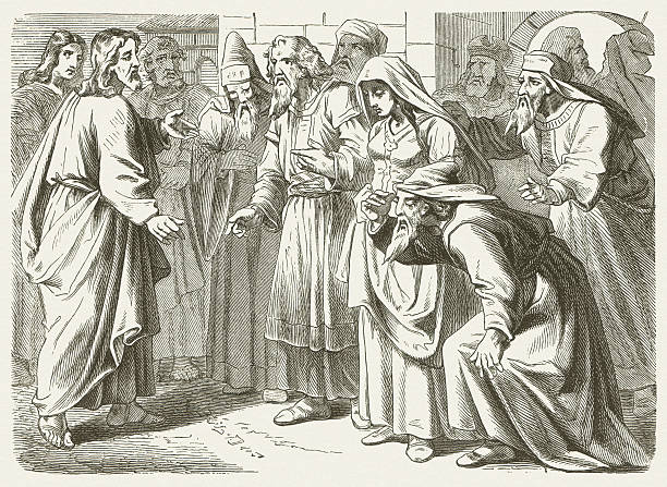 istock Christ and the adulteress (John 8), wood engraving, published 1877 184971603