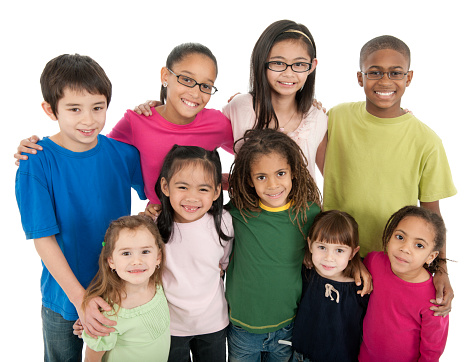 Diverse group of children on white