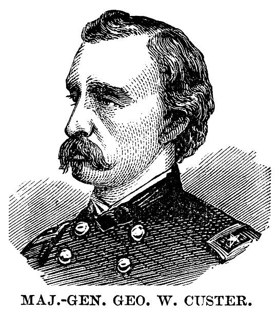 General Custer Engraving From 1875 Of General Custer. custer state park stock illustrations