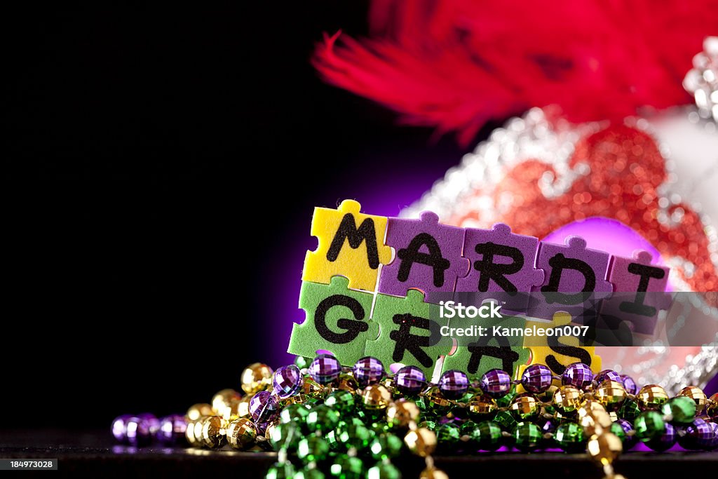 Mardi Gras Studio shot of Beads and mardi gras mask Bead Stock Photo