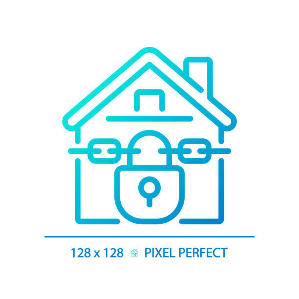 ilustrações de stock, clip art, desenhos animados e ícones de 2d thin line pixel perfect gradient foreclosed home icon - foreclosed