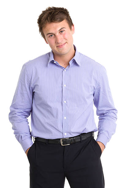 joven hombre de negocios informal - men button down shirt black smug fotografías e imágenes de stock