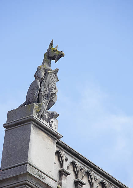 istock Carved stone kangaroo with shield on old building 184975852
