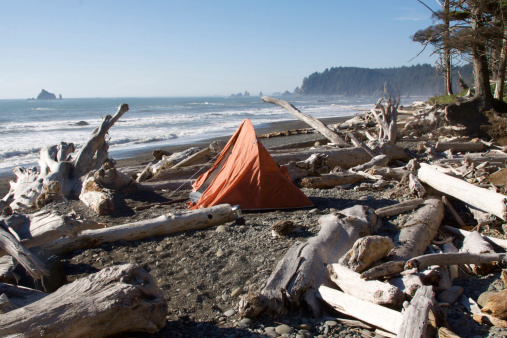 Camping by the Pacific Ocean at Rialto Beach in Olympic National Park