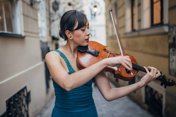 violinista tocando el violín en la calle - vienna street musician music musician fotografías e imágenes de stock