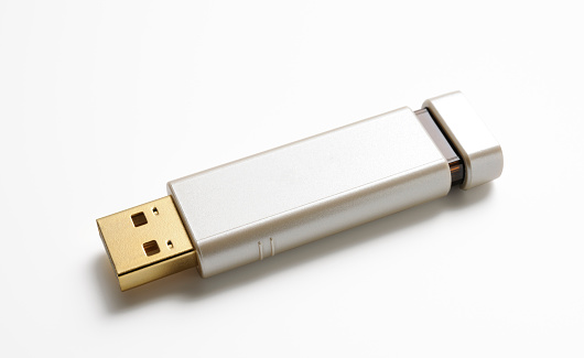 Silver USB Flash Drive isolated on white background with clipping path.