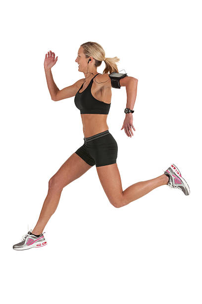 istock Woman running with MP3 player fastened on her arm 184976582