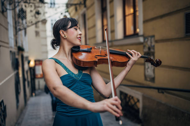 violinista tocando el violín en la calle - vienna street musician music musician fotografías e imágenes de stock