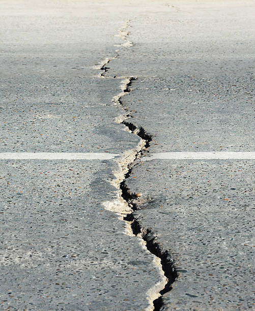 Long crack stretching cross the street.The origin is the Santiago/Chile earthquake 2010.