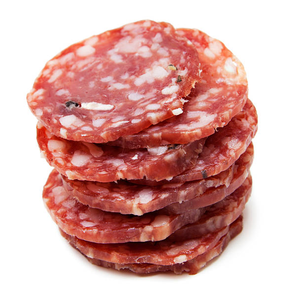 istock Stack of sliced Italian salami 184977769