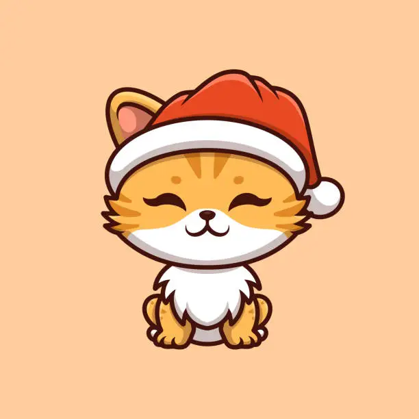 Vector illustration of Cute Kitten Christmas Creative Cartoon Illustration