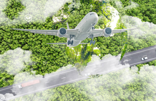 istock Sustainable aviation fuel concept. Net zero emissions flight. Sustainability transportation. Eco-friendly aviation fuel. Air travel. Future of flight with green innovation. Airplane use biofuel energy 1849787866