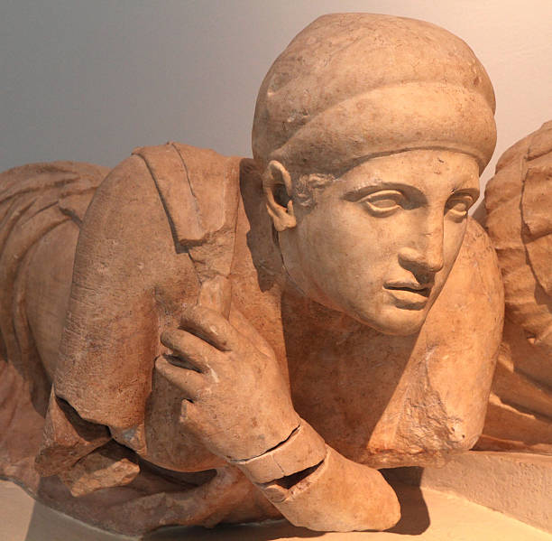 Full body Statue of ancient Greek statesman Pericles at Athinas street in Athens, Greece