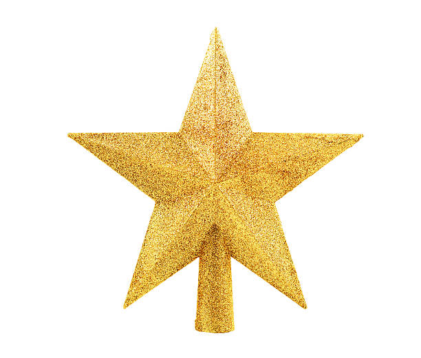 tree topper with clipping path gold star isolated on whiteChristmas and Winter collection! tree topper stock pictures, royalty-free photos & images