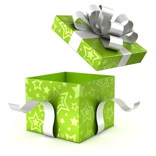 vert ouverture de boîte-cadeau avec un tracé de détourage - gift box christmas present birthday present three dimensional photos et images de collection
