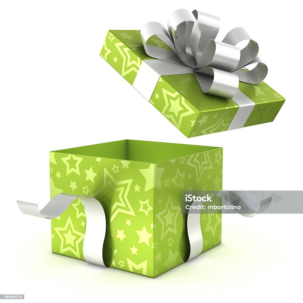 Otwieranie zielone pudełko na prezent z Ścieżka odcinania - Zbiór zdjęć royalty-free (Pudełko na prezent)