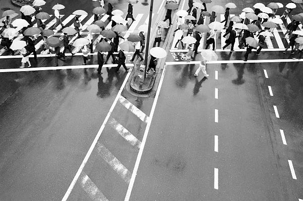 trabalhadores de chuva - umbrella parasol rain rush hour imagens e fotografias de stock