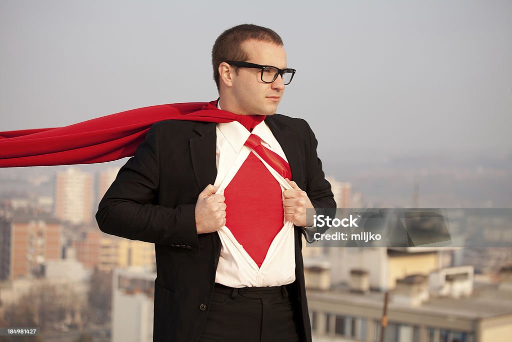 슈퍼 남자 사업가 도울 준비가 - 로열티 프리 슈퍼히어로 스톡 사진