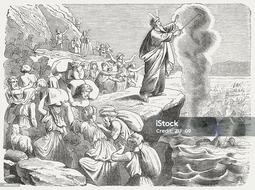 Sieg im Roten Meer (Abwanderung 14, 27.-29.) - Lizenzfrei Moses - Religiöse Figur Stock-Illustration