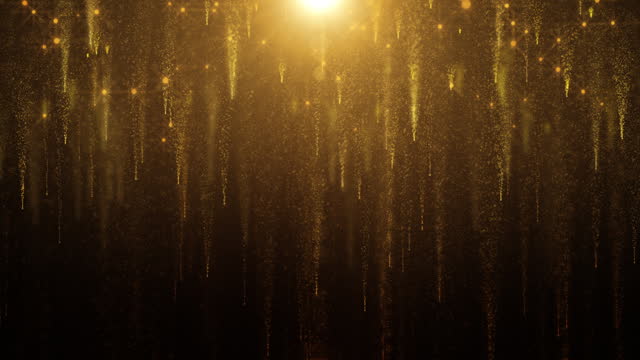 Abstract gold long tail particle falling down for new year, Christmas festival, award, celebration 4K loop motion background