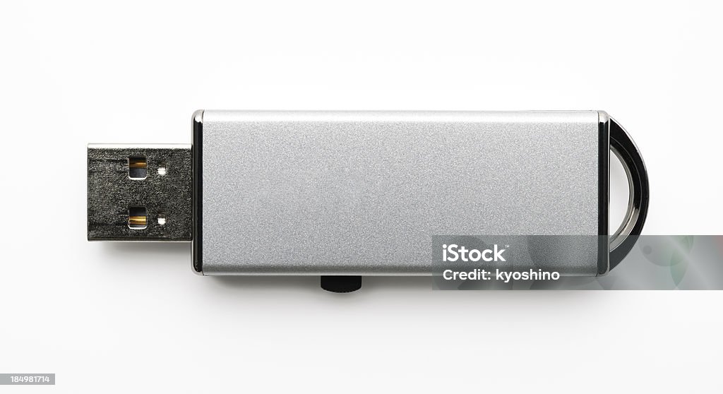 絶縁ショットのシルバー、USB フラッシュドライブに白背景 - USBスティックのロイヤリティフリーストックフォト