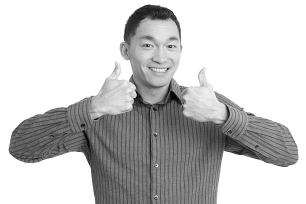 Asian Man Gives Thumbs Up - Black and White