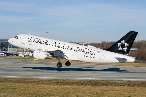 Lufthansa CityLine Airbus A319-100 in Star Alliance livery taking off from Lviv