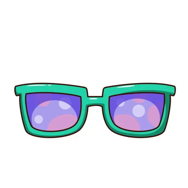 Vector illustration of Groovy Cartoon Sunglasses With Purple Glass