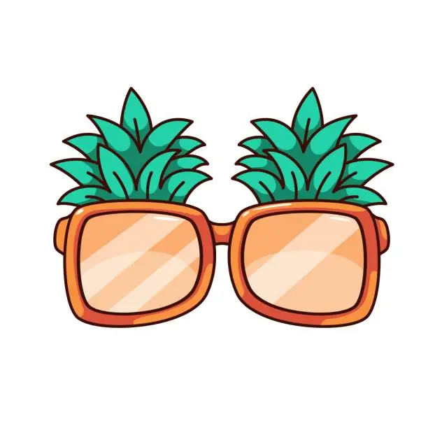 Vector illustration of Groovy cartoon sunglasses with pineapples on square frames