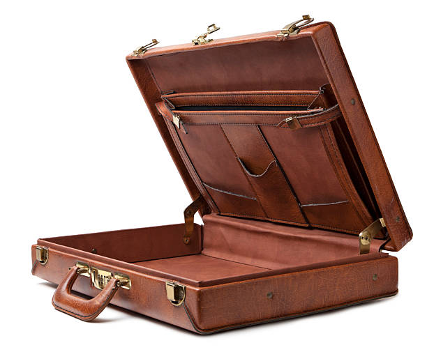 abierto vintage maletín - maletín fotografías e imágenes de stock
