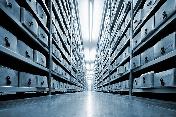 Archive many boxes with historic photographs in the Hulton Archive London document storage stock pictures, royalty-free photos & images