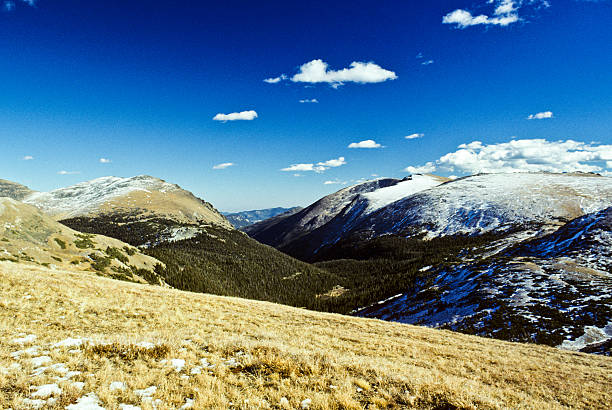 Alpine Tundra on the Continental Divide Trail Ridge Road crosses the Continental Divide of the Rocky Mountains. The summit of the famous road, at 12,183 feet above sea level, is the highest road in Colorado. Trail Ridge Road is in Rocky Mountain National Park, Colorado, USA. jeff goulden rocky mountain national park stock pictures, royalty-free photos & images