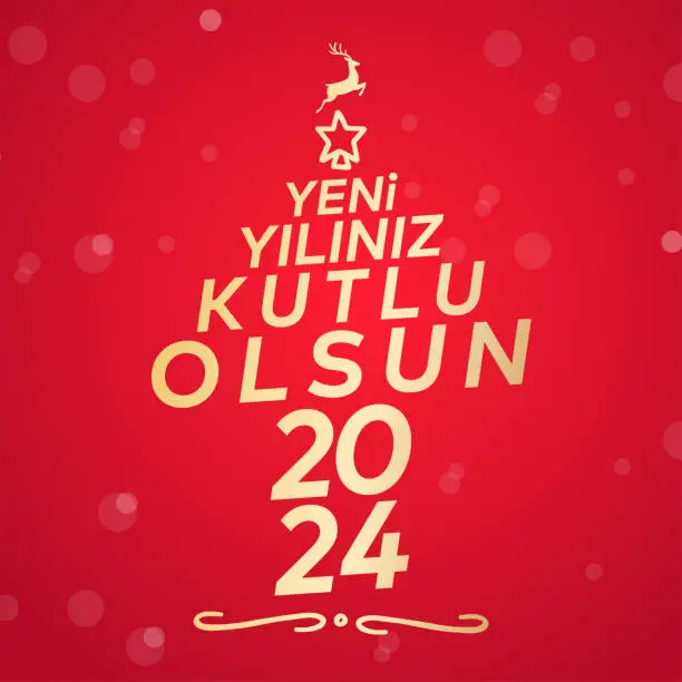 Vector illustration of Yeni yıl ve mutlu yillar 2024 2025 tebrik karti. Translation: merry christmas and happy new year 2024 2025 greeting card.