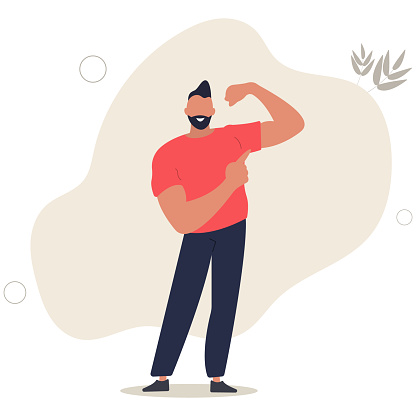 Male Character Exude Confidence And Self-assuredness Posing with Strong Postures.flat vector illustration.