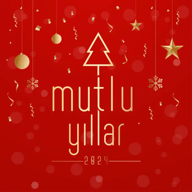 Vector illustration of Yeni yıl ve mutlu yillar 2024 2025 tebrik karti. Translation: merry christmas and happy new year 2024 2025 greeting card.