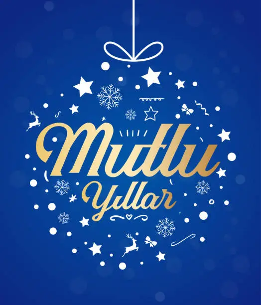 Vector illustration of Yeni yıl ve mutlu yillar 2024 2025 tebrik karti. Translation: merry christmas and happy new year 2024 2025 greeting card.