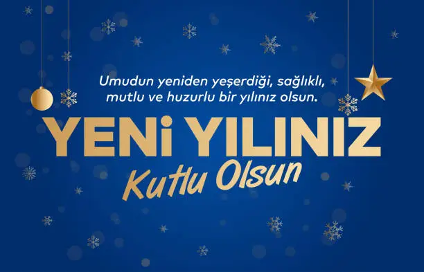 Vector illustration of Yeni yıl ve mutlu yillar 2024 2025 tebrik karti. Translation: merry christmas and happy new year 2024 2025 greeting card.